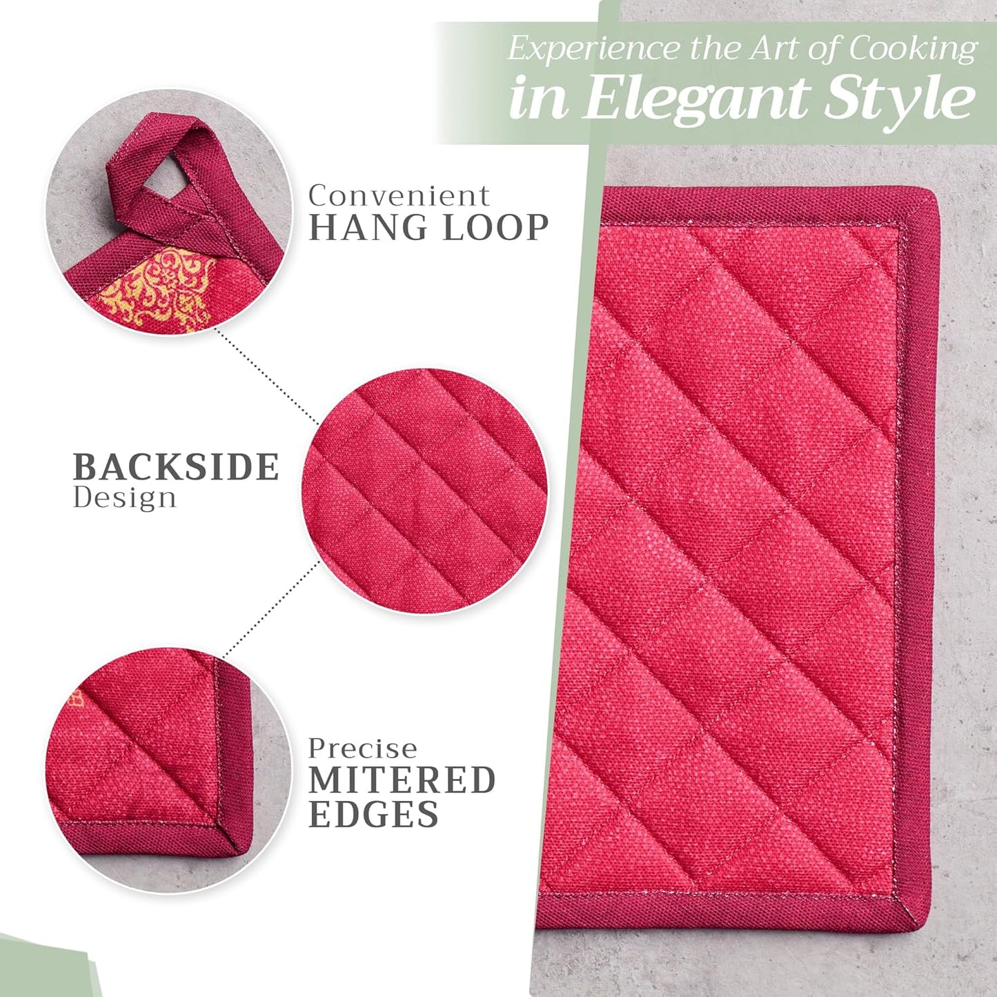 Maison d' Hermine Pot Holders Set 100% Cotton Heat Resistant Potholders 8" x 8" Hot Pads with Loop BBQ, Cooking, Baking, Grilling, Kitchen, Handling Hot Pans (Pack of 2, Versailles)