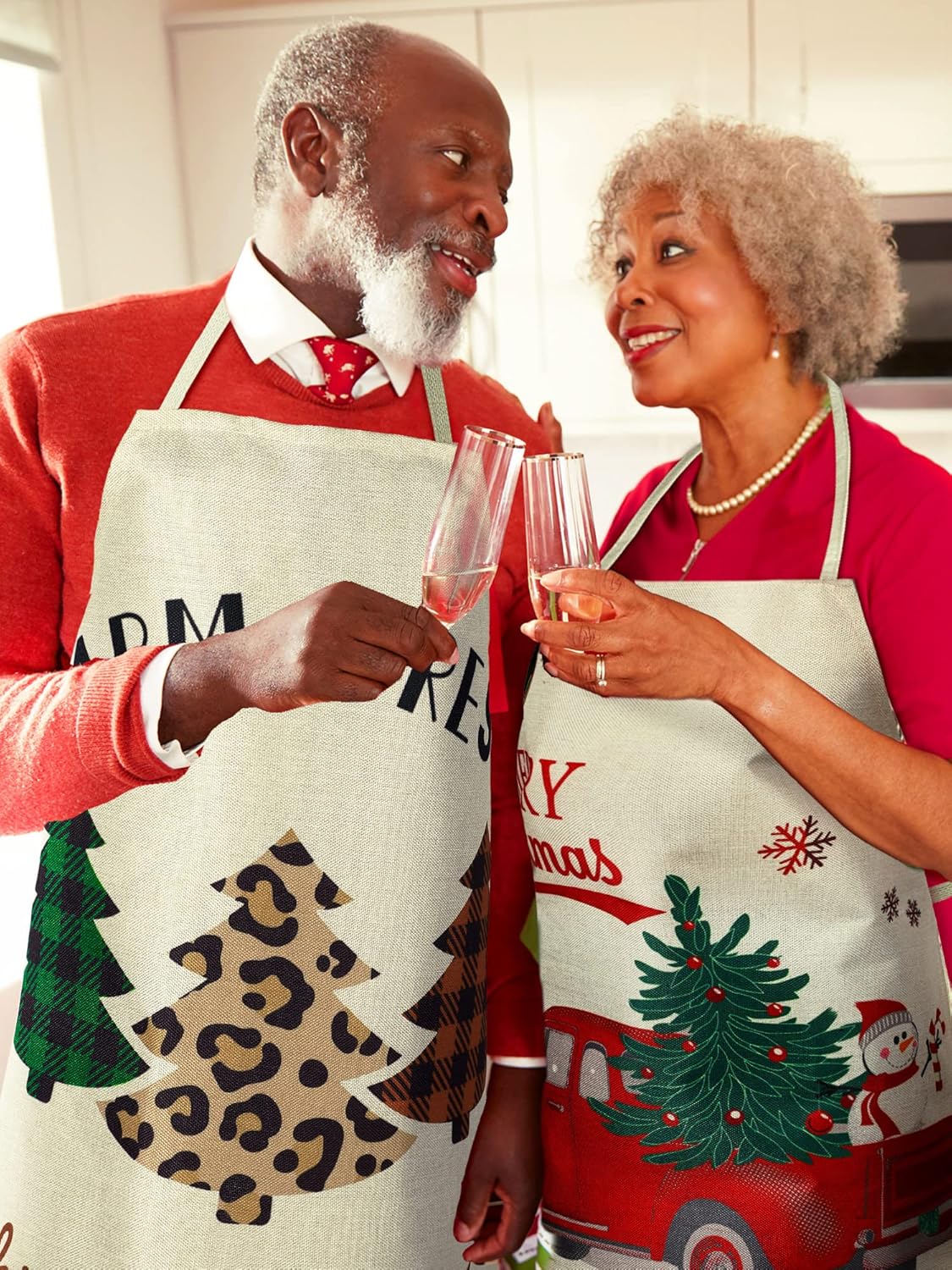 SATINIOR 4 Pcs Christmas Aprons Adjustable Kitchen Cooking Aprons Xmas Buffalo Plaid Merry Christmas BBQ Bib for Adults