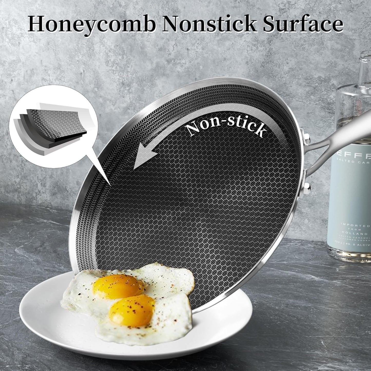 Nonstick Crepe Pan 11inch Stainless Steel Crepe Pan Honeycomb Coating Flat Skillet Tawa Dosa Tortilla Pan,Omelet Pan with All Stove Tops Available, Induction Compatible