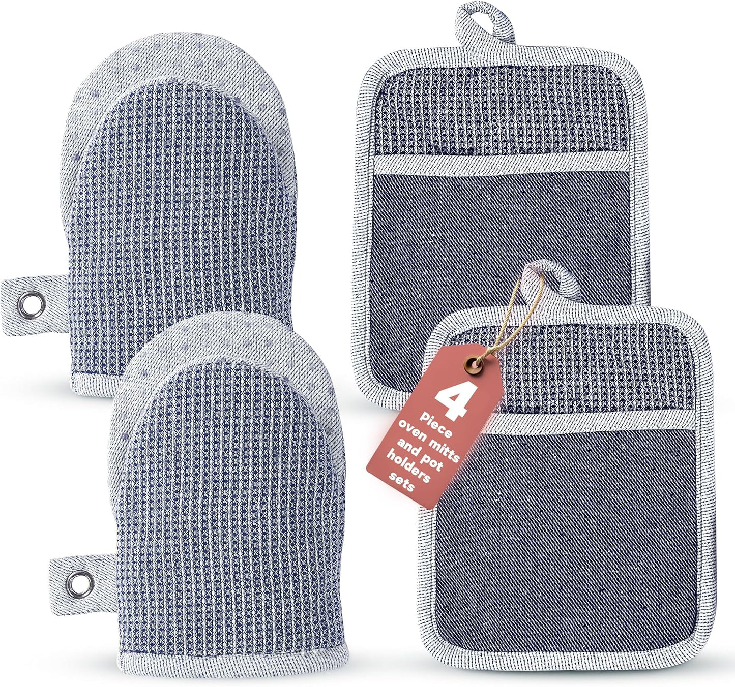 Casa Platino Silicone Oven Mitts & Potholders, 4-Piece – Pot Holders and Oven Mitts for BBQ & Baking, Oven Mitt for Kitchen & Microwave – Heat Resistant Up to 500°F, Durable & Flexible – Indigo